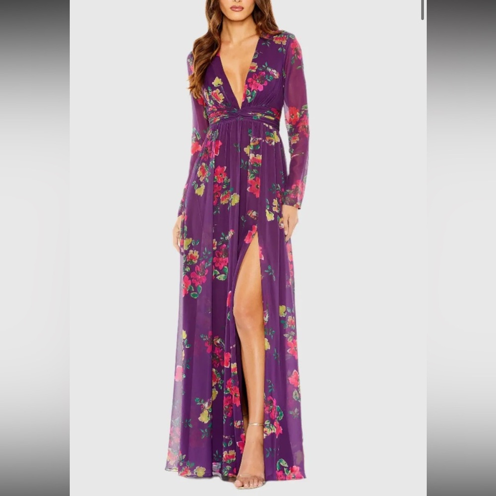 MAC DUGGAL ✨ Long Sleeve Dress, Wedding Guest | purple, flowers